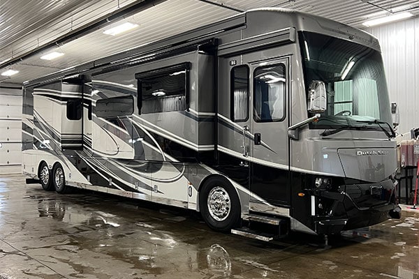 Motorhome parked in a garage