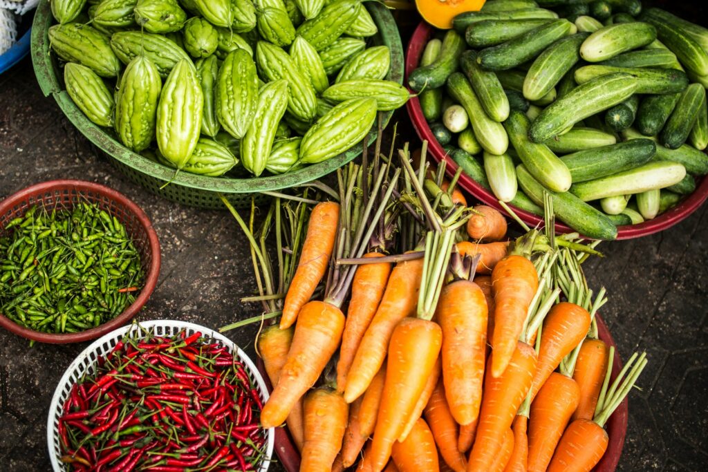 baskets of vegetables